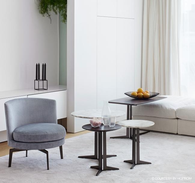 FLY Round marble coffee table with 3-star base