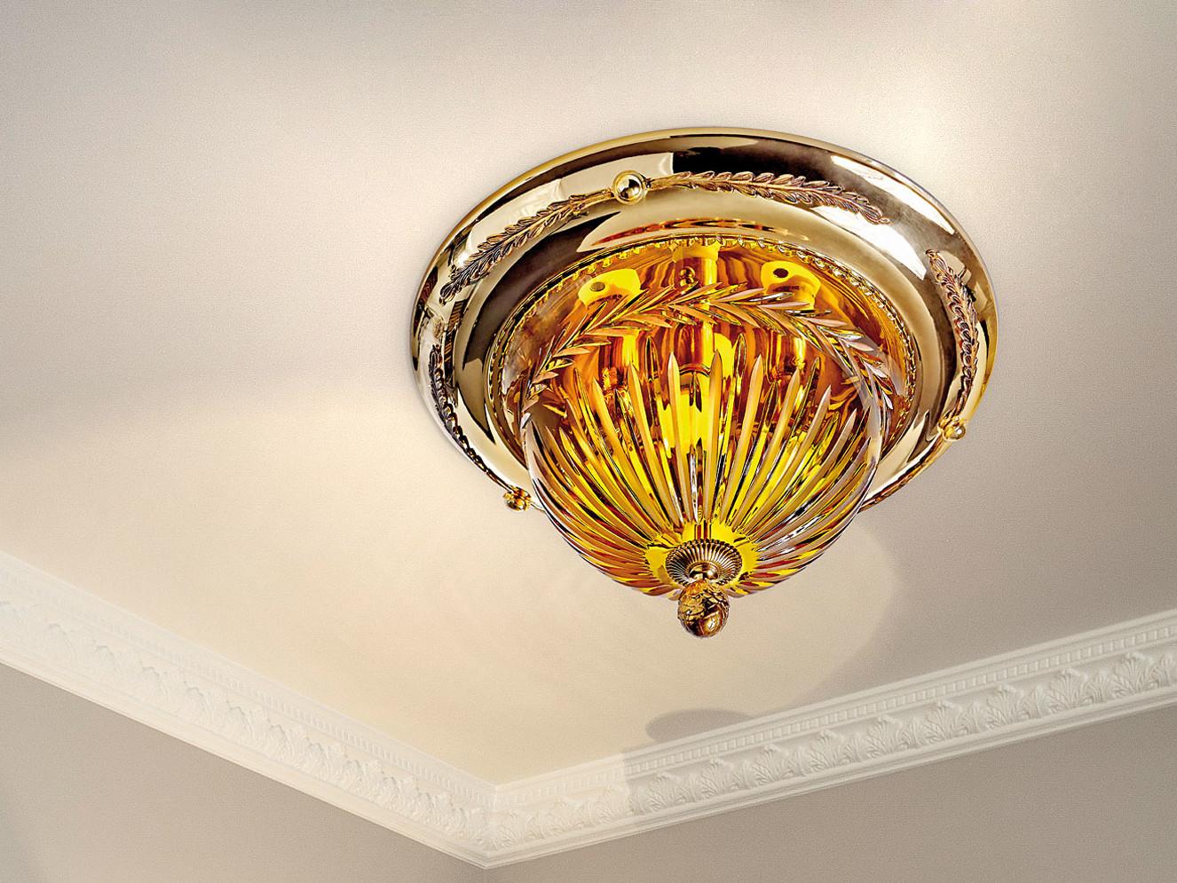 AMBER 430/PLG Shaded gold plated ceiling light with amber crystal