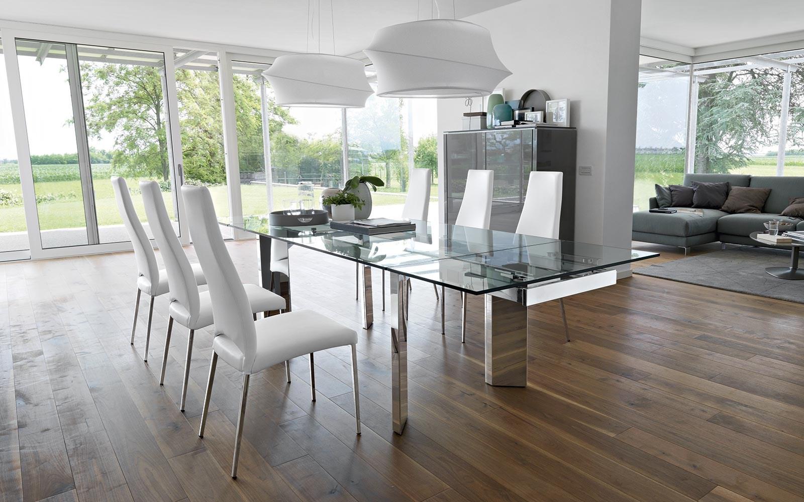 TOWER Extending tempered glass table
