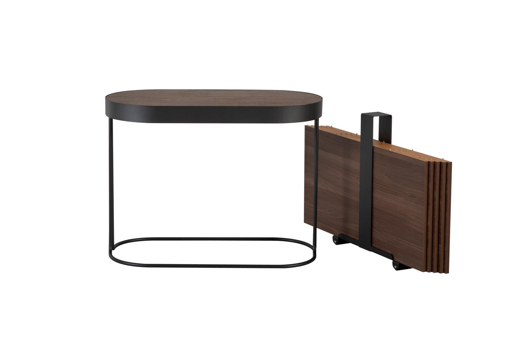 CORA Extendable oval console in walnut and steel base