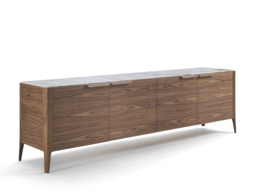 ATLANTE 4 Walnut sideboard with doors and marble top