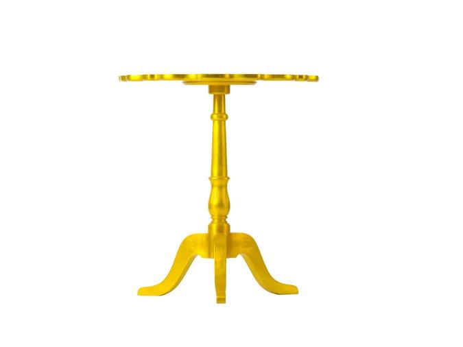 SHIELD Round wooden high side table with 3-star base