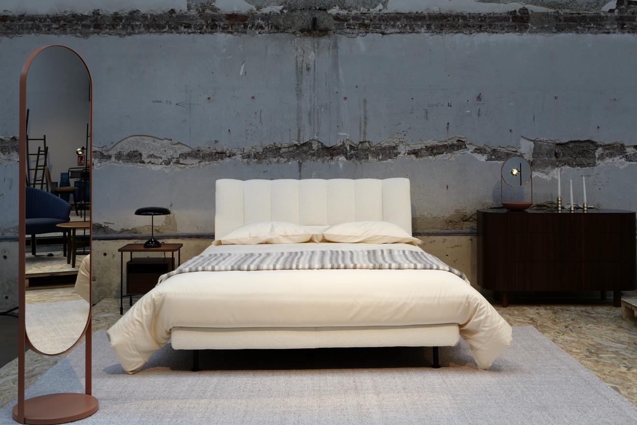 EVISA Fabric double bed with upholstered headboard