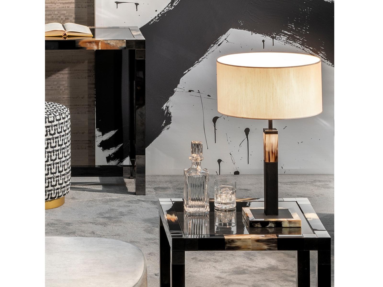 ALMA 2312 Leather table lamp with horn inserts