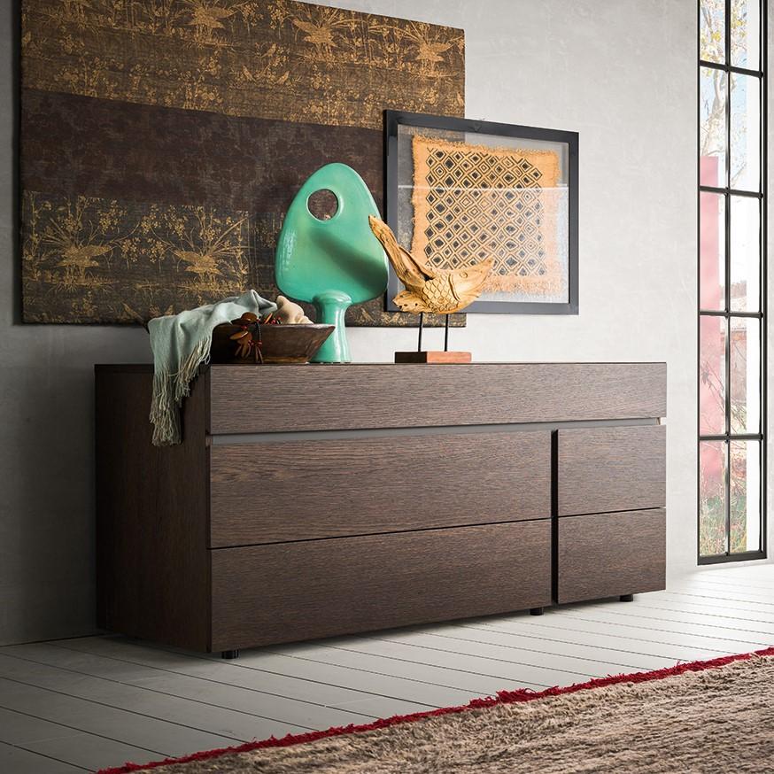 TWICE Rectangular veneer chest of drawers with integrated handles