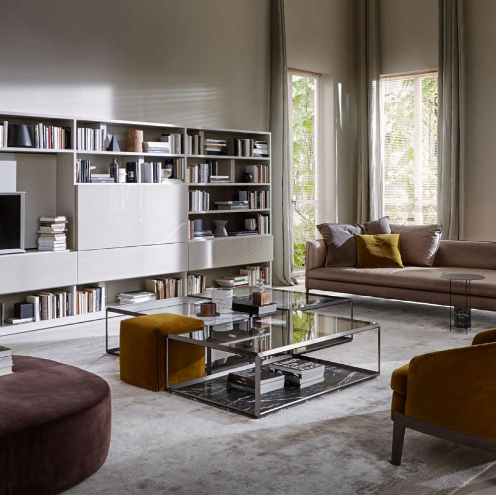 45° Modular square glass coffee table
