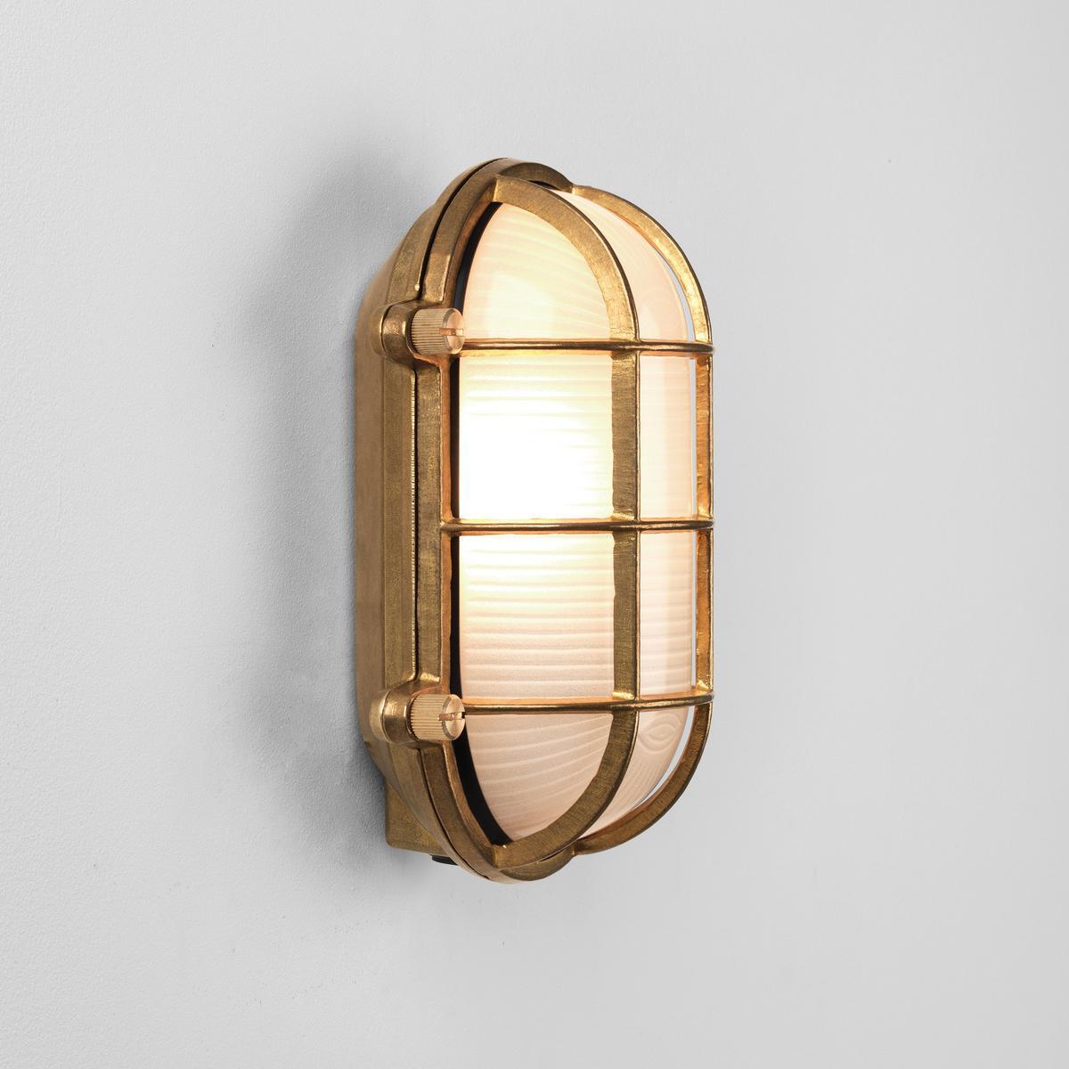 THURSO OVAL LED outdoor wall lamp in brass and glass