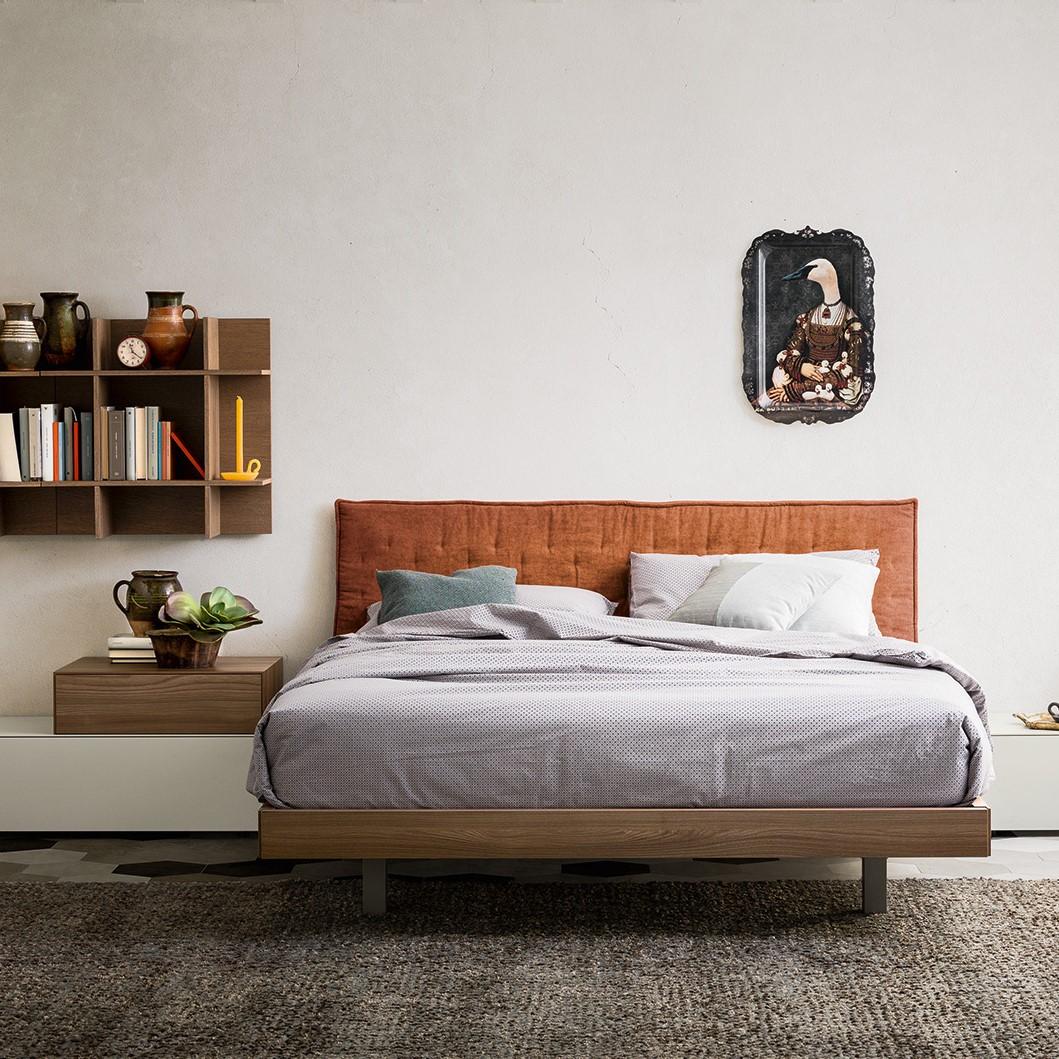 TEO Wood bed with upholstered headboard