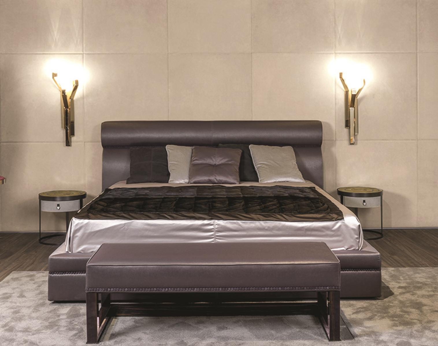 AMADEUS Round nabuk bedside table with drawers