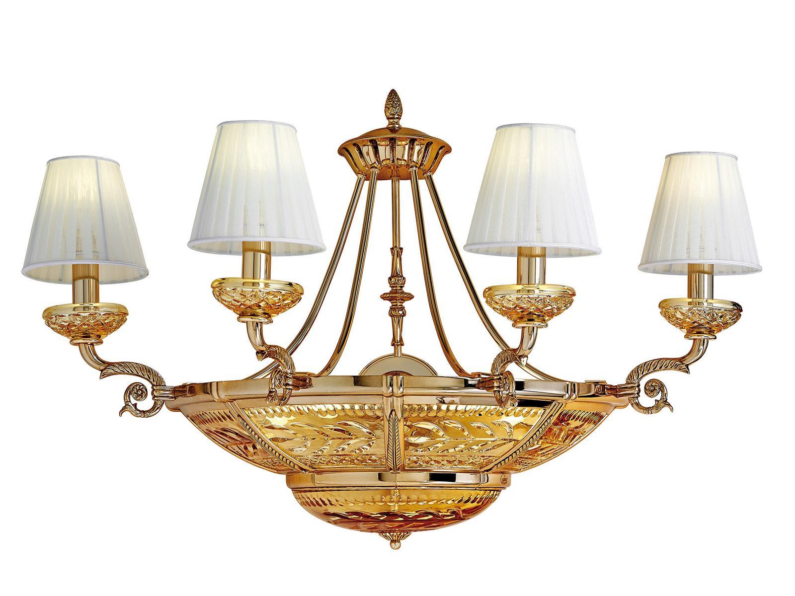 MICHELANGELO 3999/A4+4 Satin gold plated wall light with amber crystal and shades