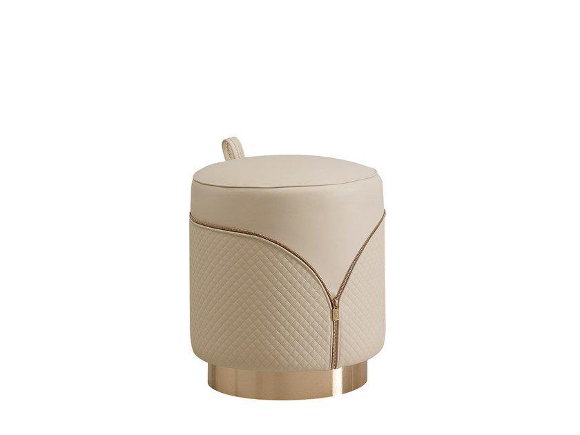 BILL Upholstered round leather pouf