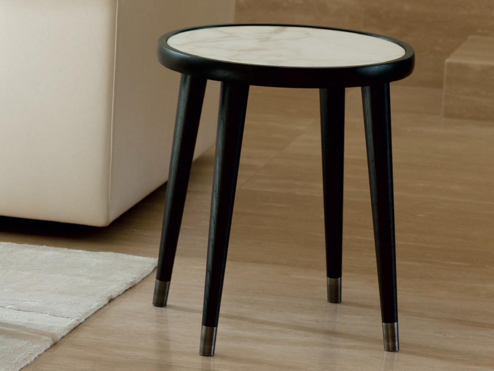 BIGNÈ Round solid wood coffee table and marble top