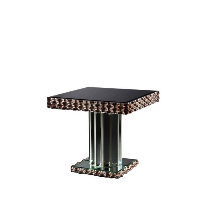 OLA Mirrored glass and wooden high side table