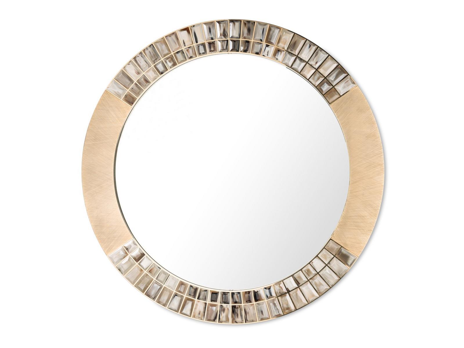 ASTRID 1741 Round framed wall-mounted brass mirror