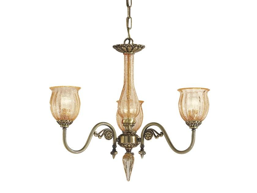 AMANDA 227/3 Antique Brass chandelier with amber crackle glass