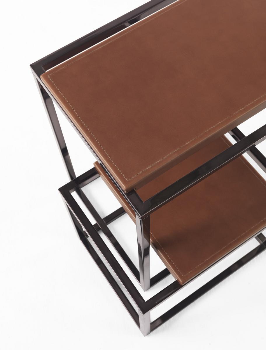 MATRIX Rectangular chrome plated steel and leather coffee table