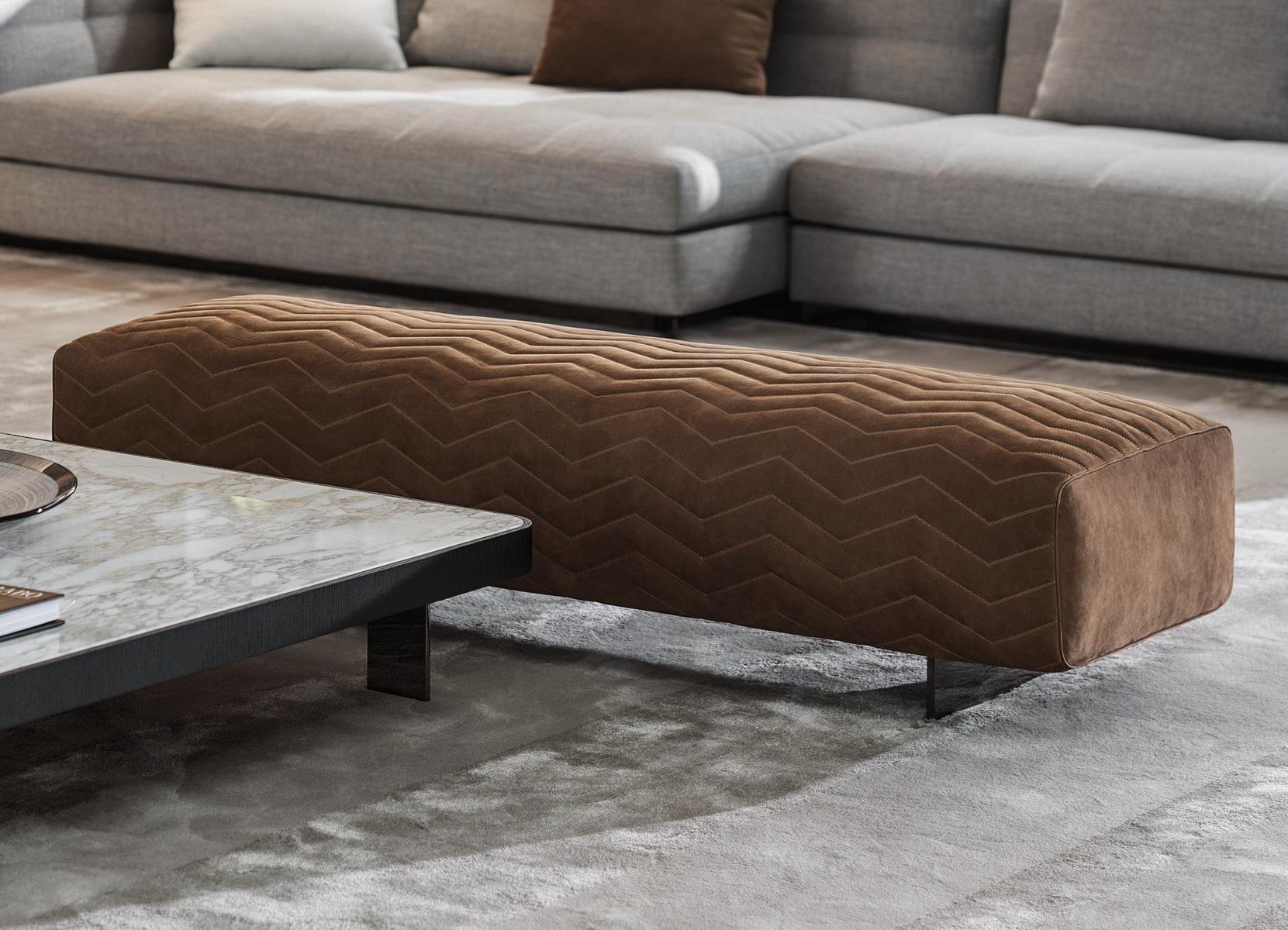 QUINCY CHEVRON Rectangular leather pouf