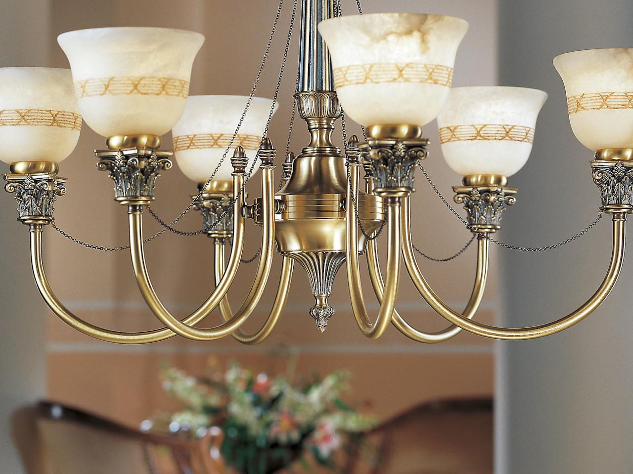 MILA 27089/6 Antique Brass finish chandelier with alabaster