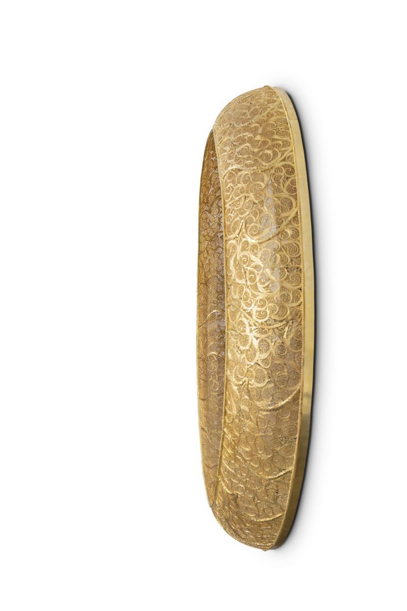 RING FILIGREE II Round framed wall-mounted brass mirror