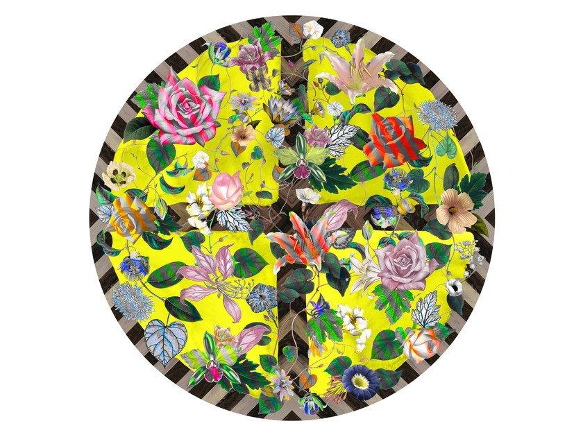 MALMAISON CITRUS Round fabric rug with floral pattern