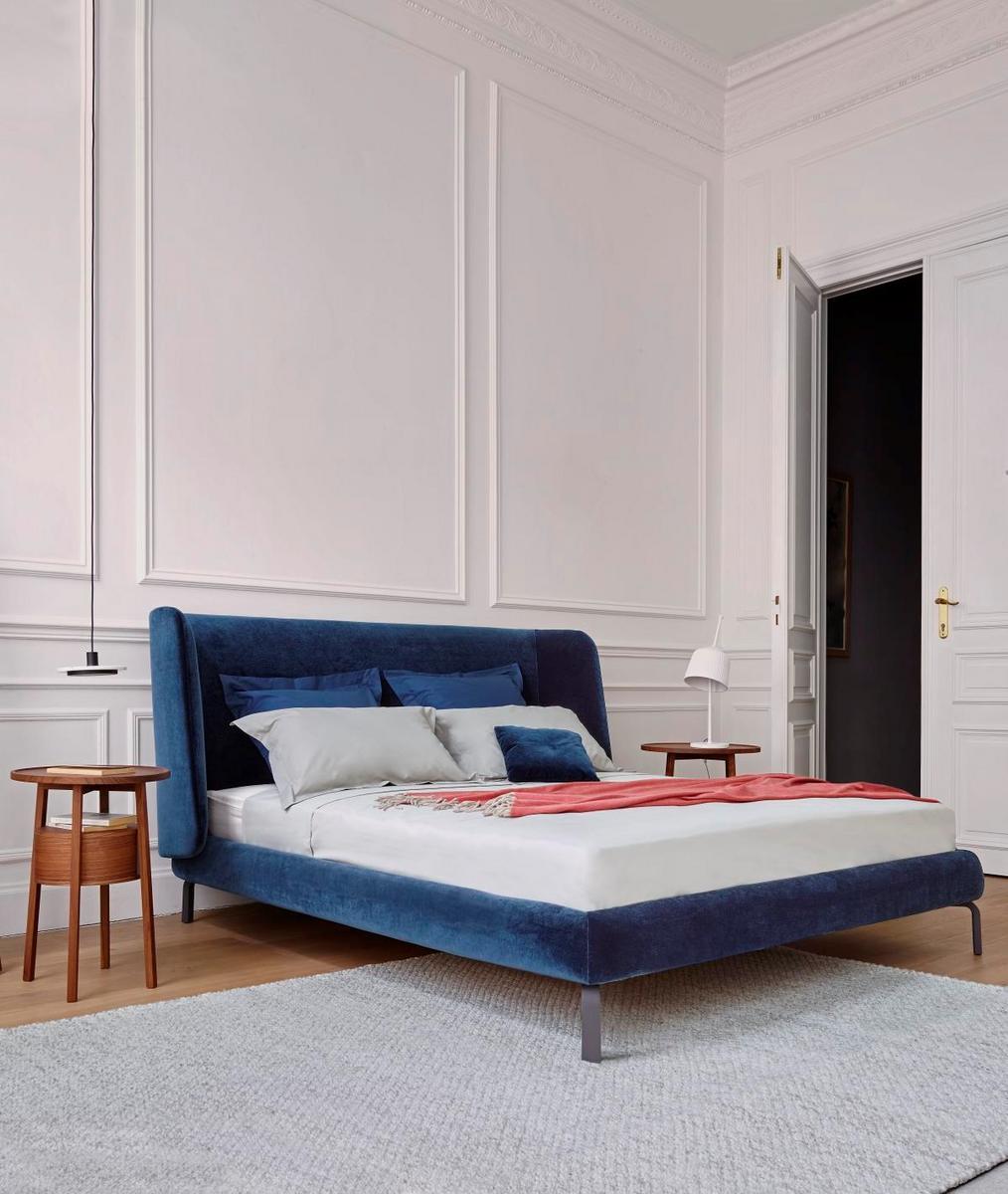 DESDEMONE Fabric double bed with upholstered headboard