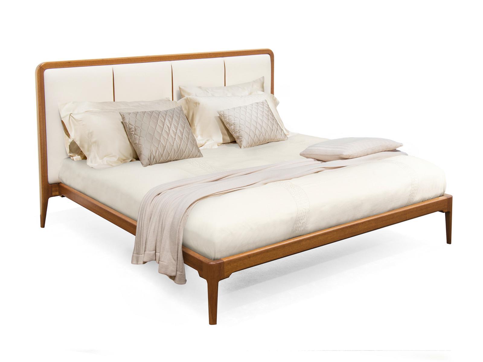 JULIA Leather bed with upholstered headboard
