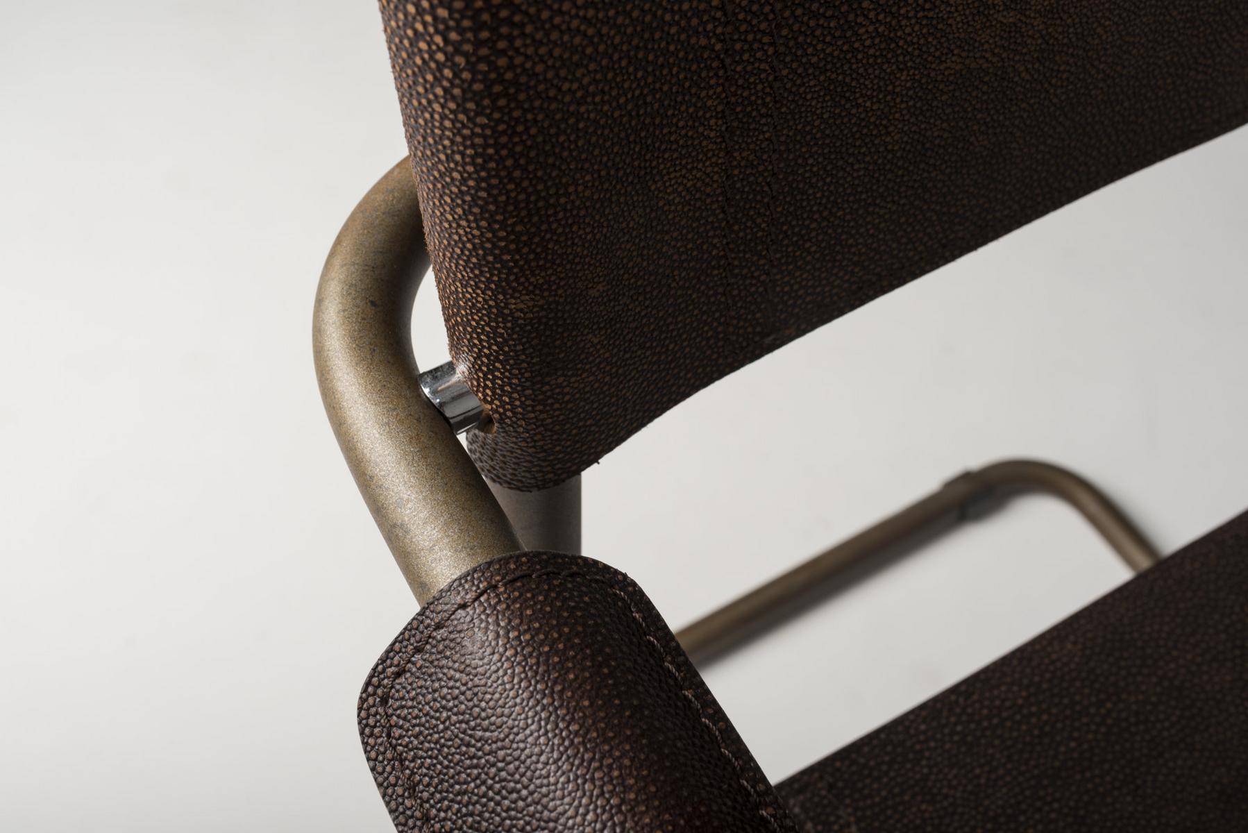 MECCANICA Cantilever Corten™ and tanned leather chair with armrests