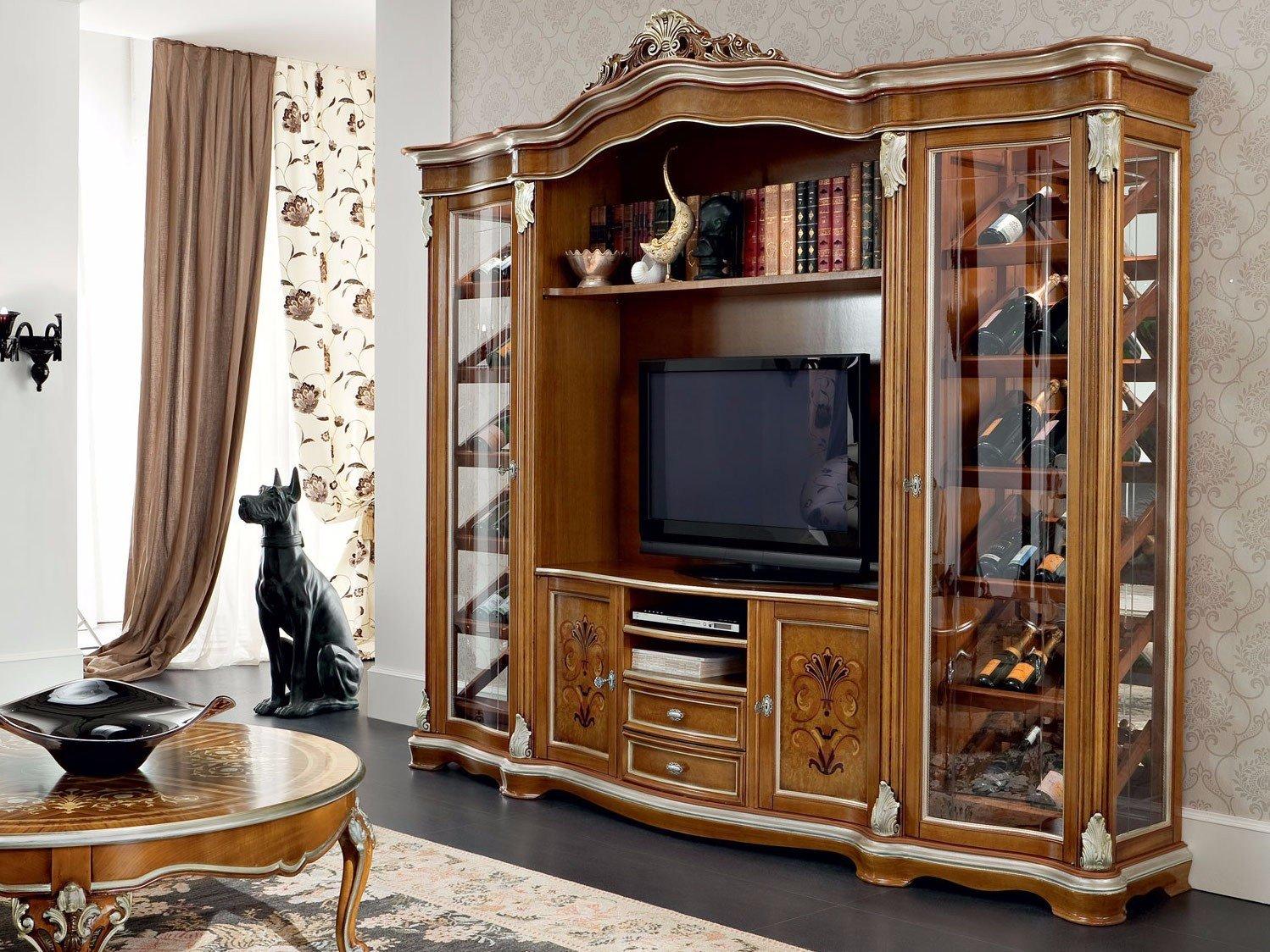 13134 Baroque wooden highboard with doors with drawers