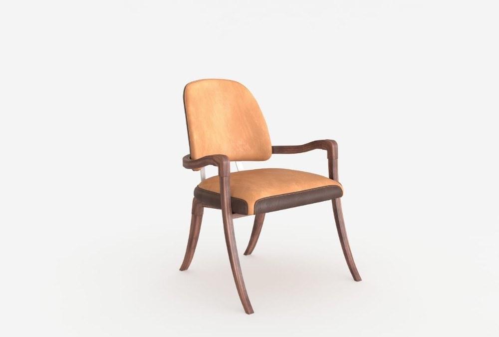 PHEASANT Leather and tanned leather chair with armrests