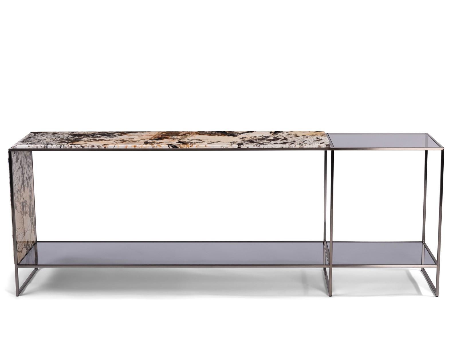 MONDRIAN Rectangular marble console table with shelving