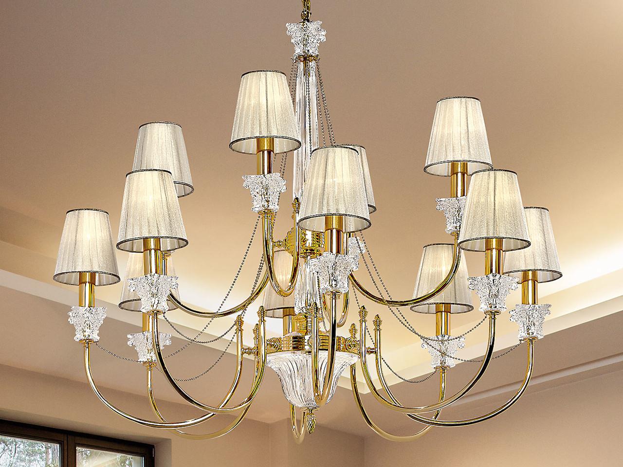 VICKY 37089/8+4 Gold plated finish chandelier with crystal and shade