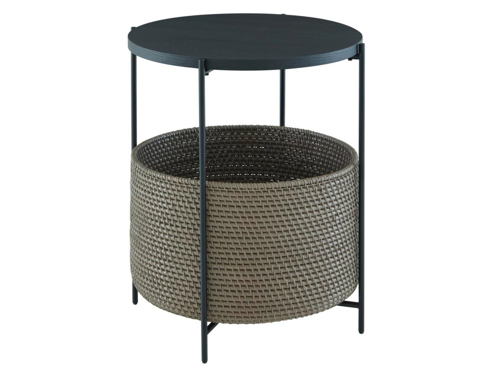 CESTINO Round steel and wood coffee table with storage space