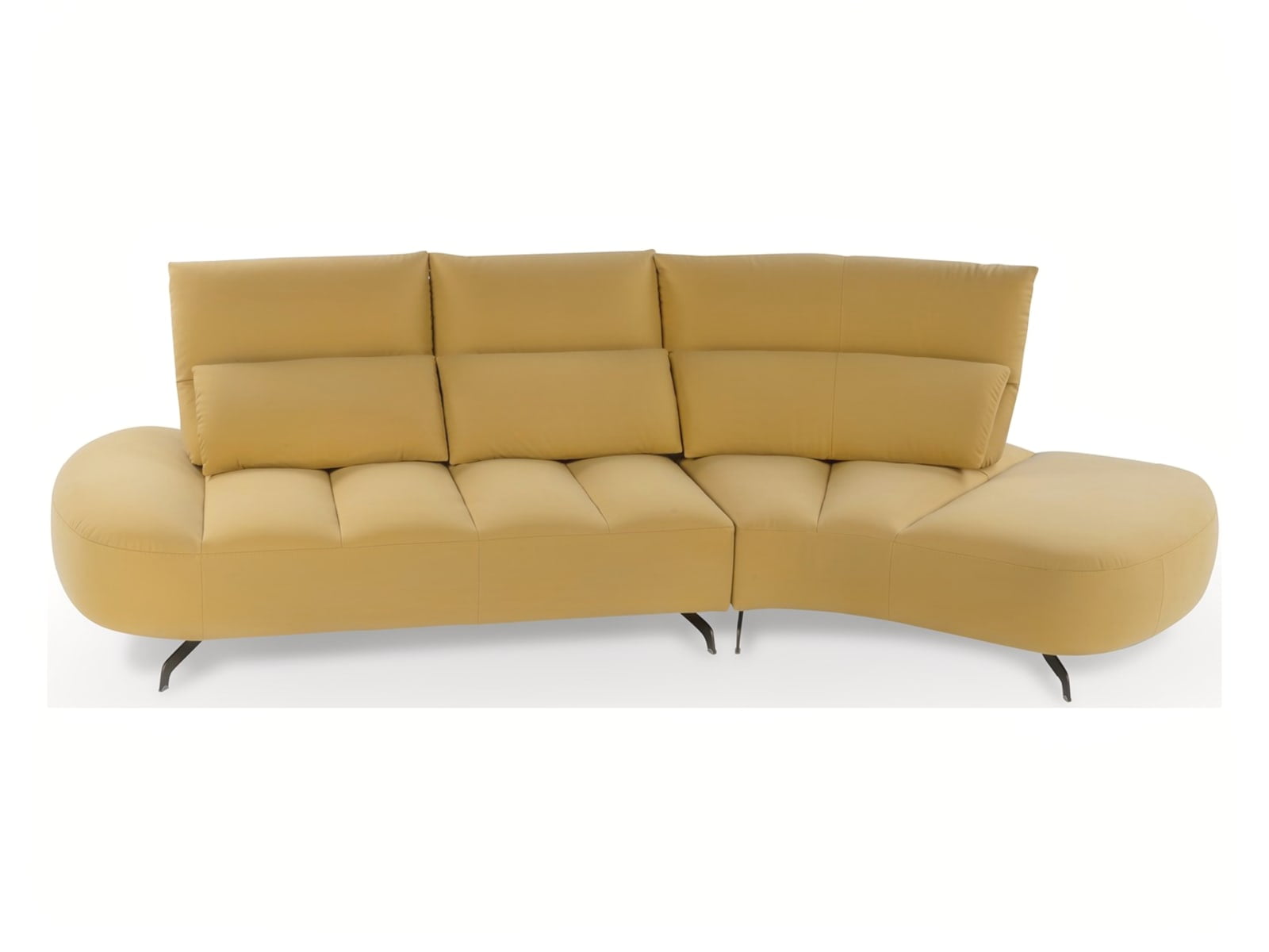 MANGO Contemporary sofa with adjustable backrests, extending seat depth for customizable comfort, quilted stitching, and optional metal feet finishes.