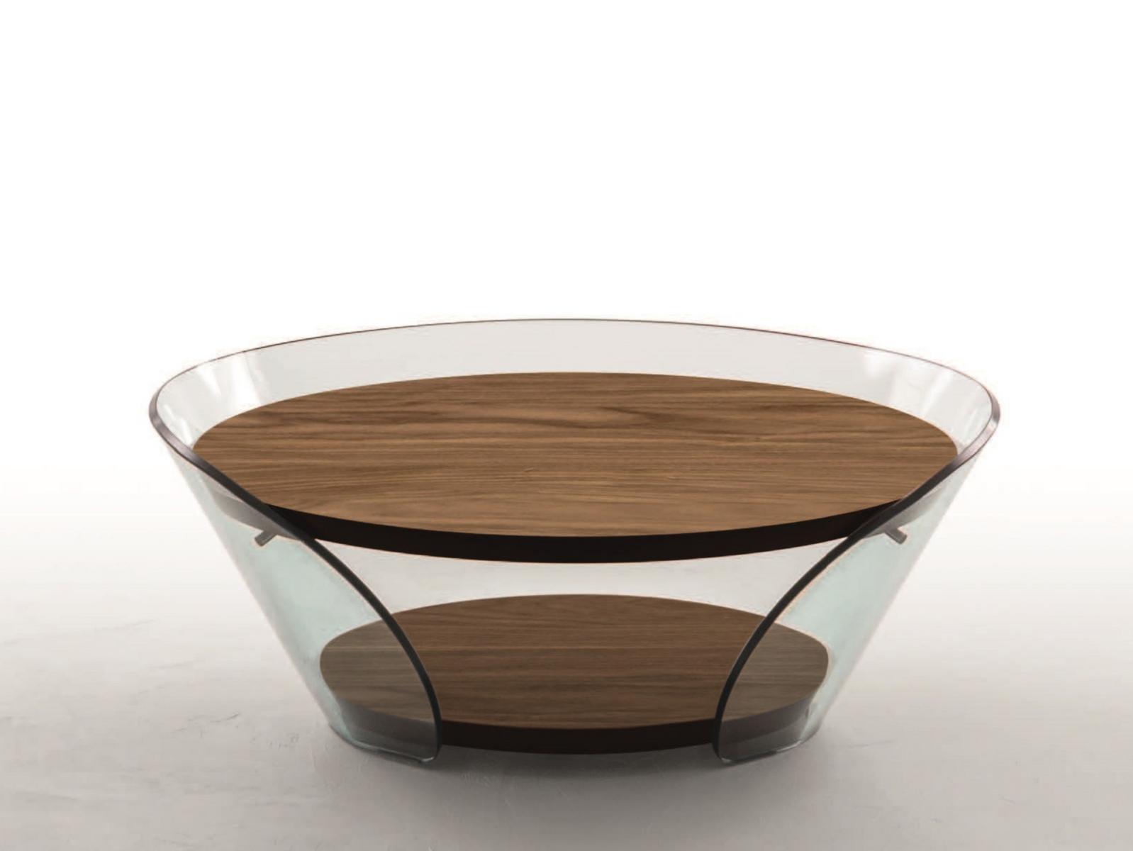 RAFFAELLO Round wood and glass coffee table