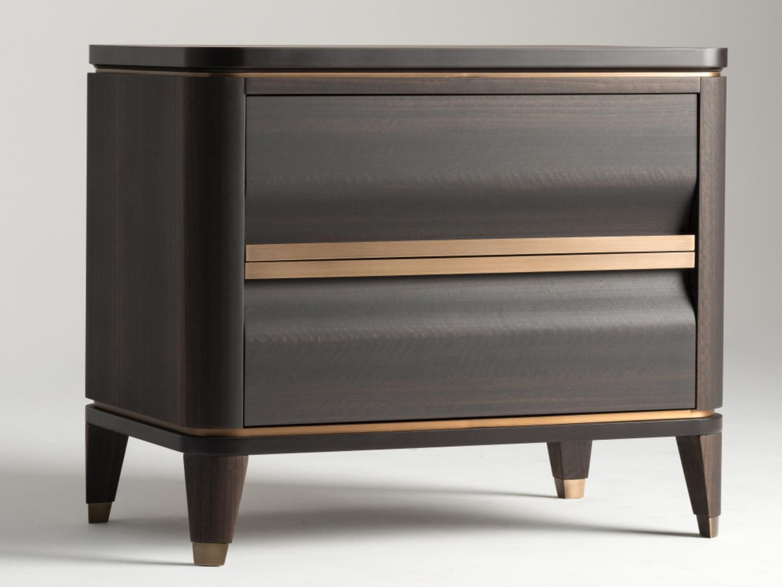 ERCOLINO Rectangular eucalyptus bedside table with drawers