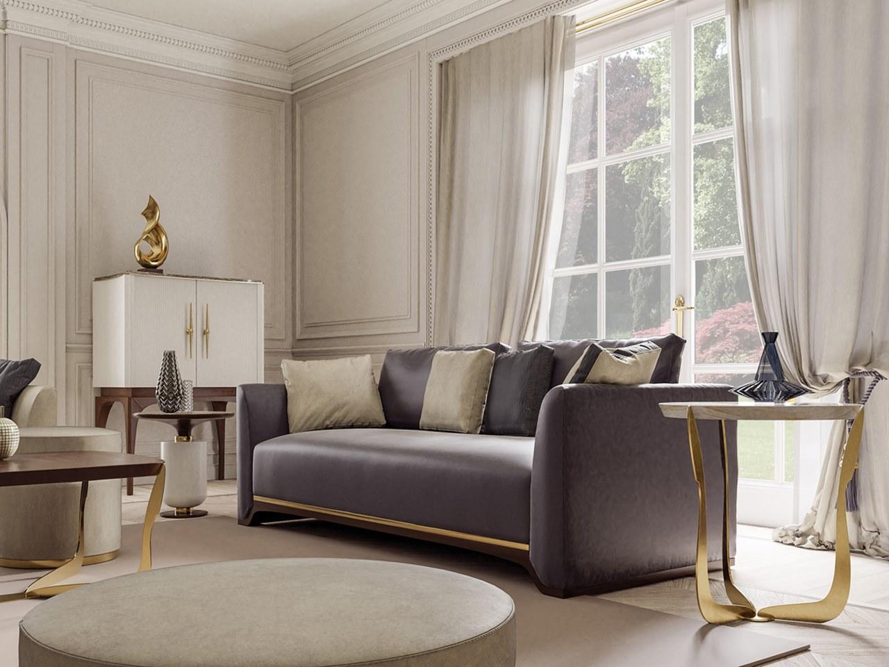 PR.308 Round metal coffee table with marble top