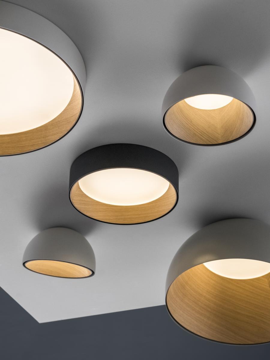 DUO LED aluminium and wood ceiling lamp
