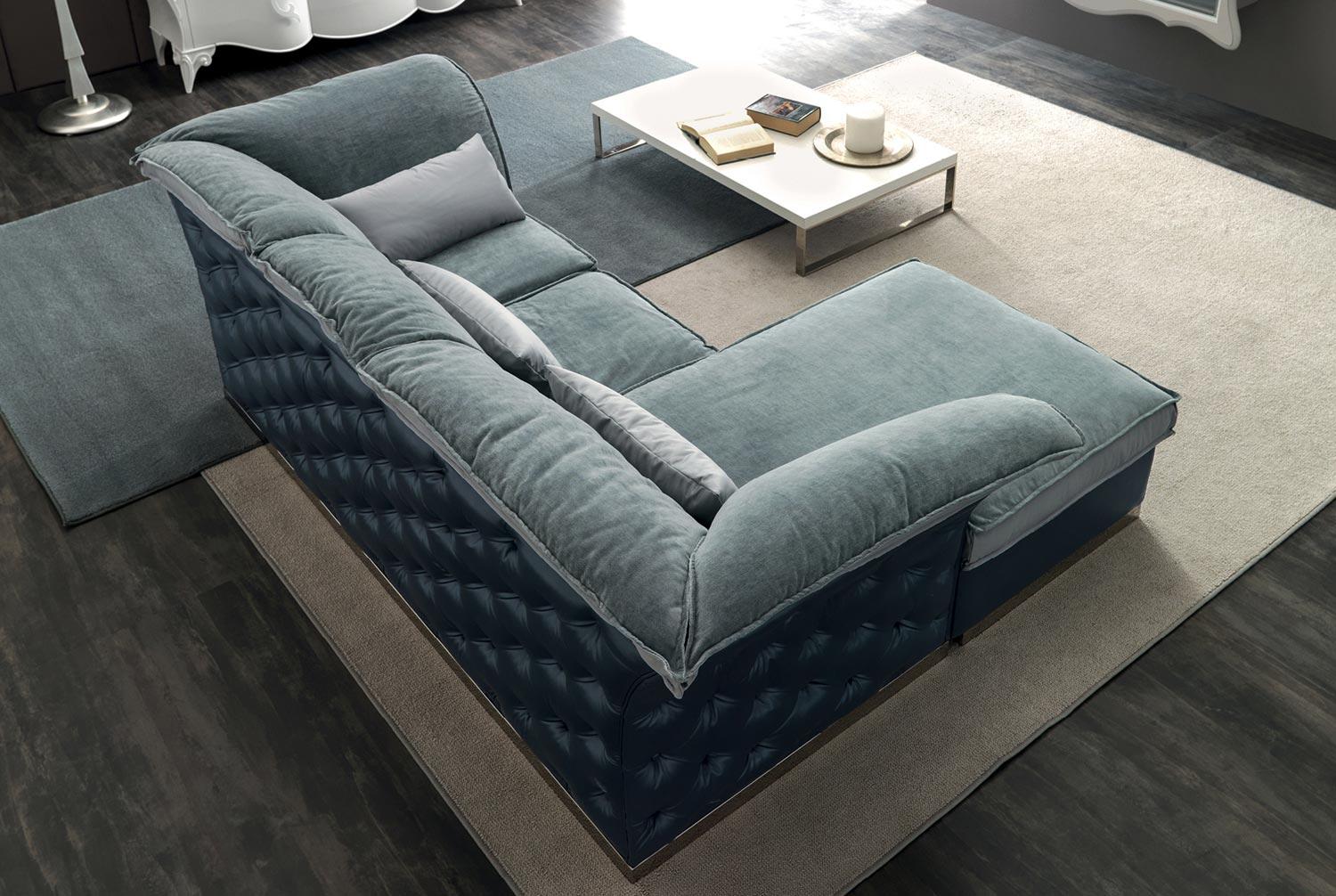 TIAGO Tufted 3 seater fabric sofa with chaise longue