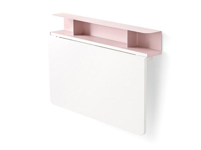 QUADRO Wall mounted melamine table with metal wall shelve