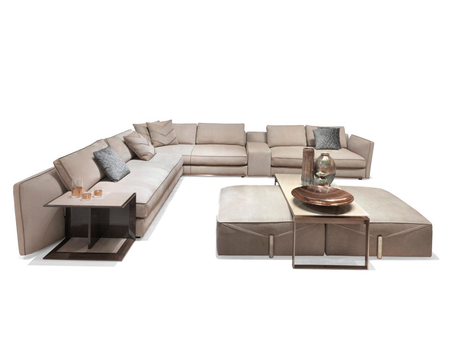 BASTIAN Upholstered square leather pouf