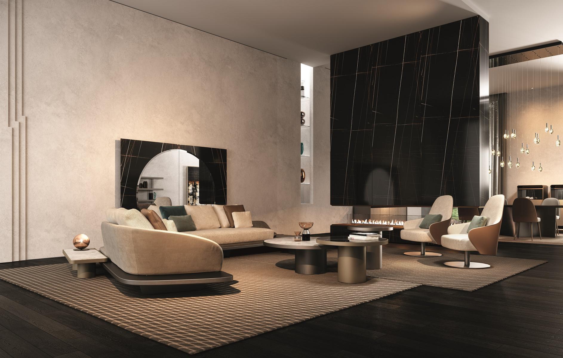 SEGNO Leather sofa with chaise longue