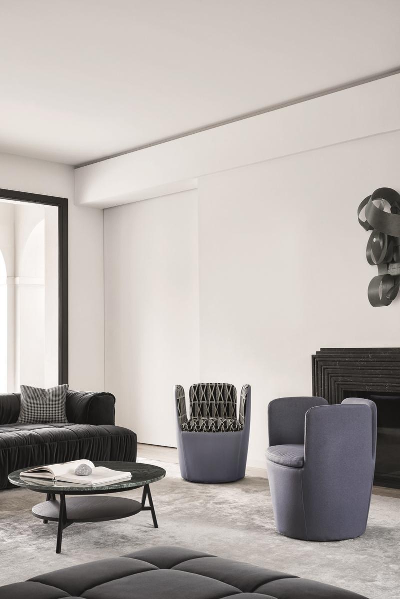 MOJO Swivel upholstered fabric armchair with armrests