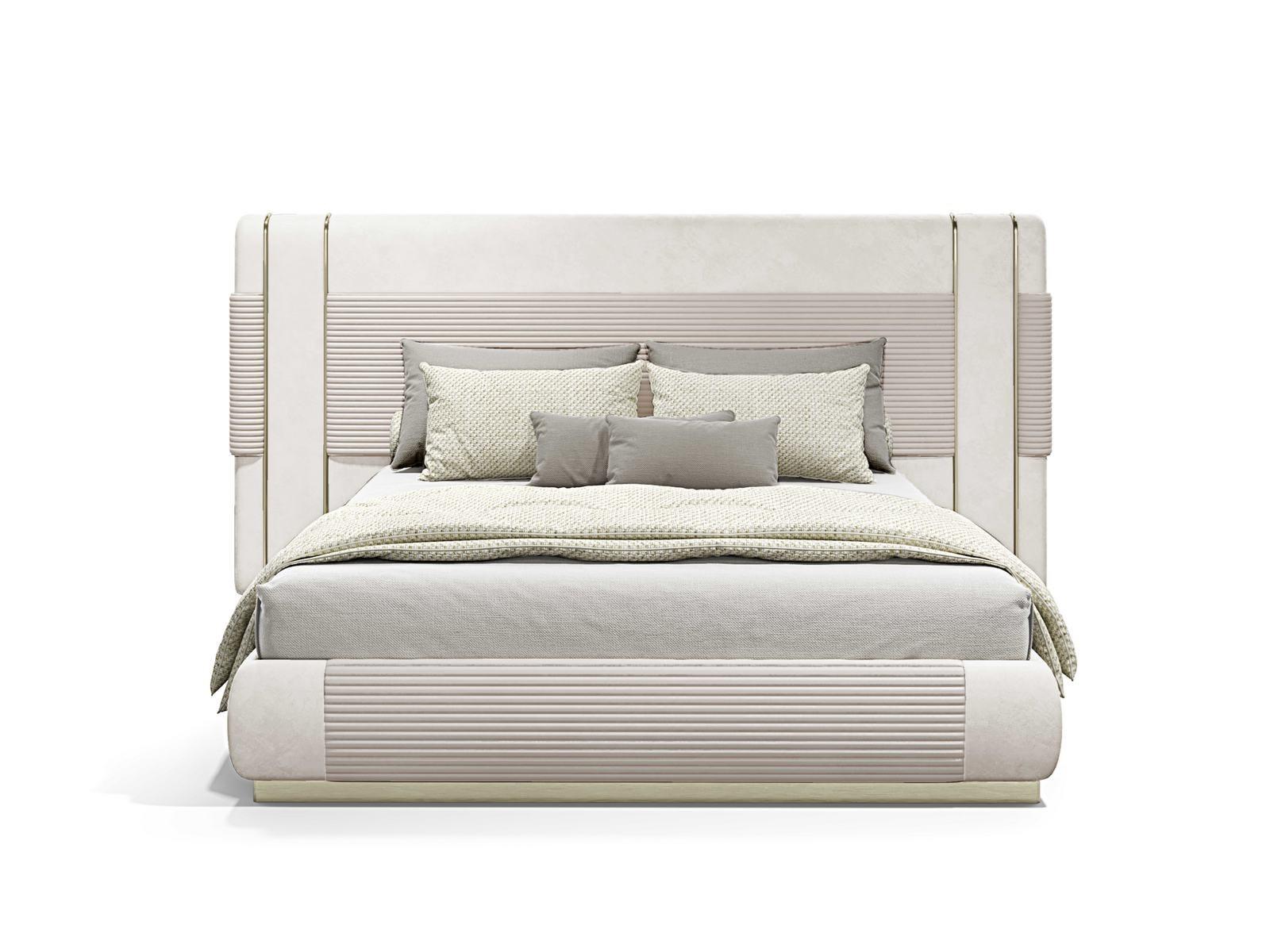 FREY Fabric double bed with high headboard