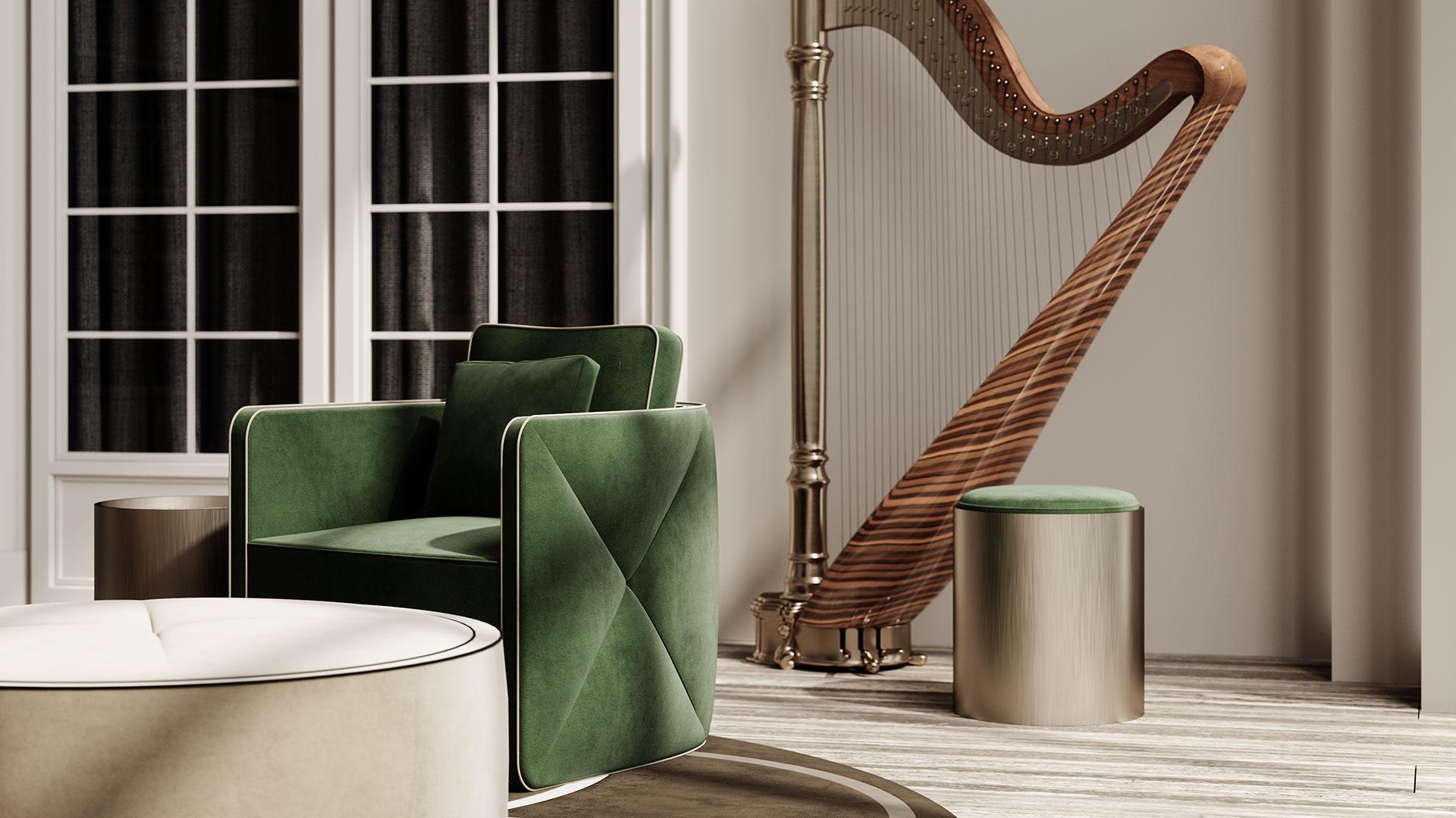 AURA Upholstered leather armchair with armrests