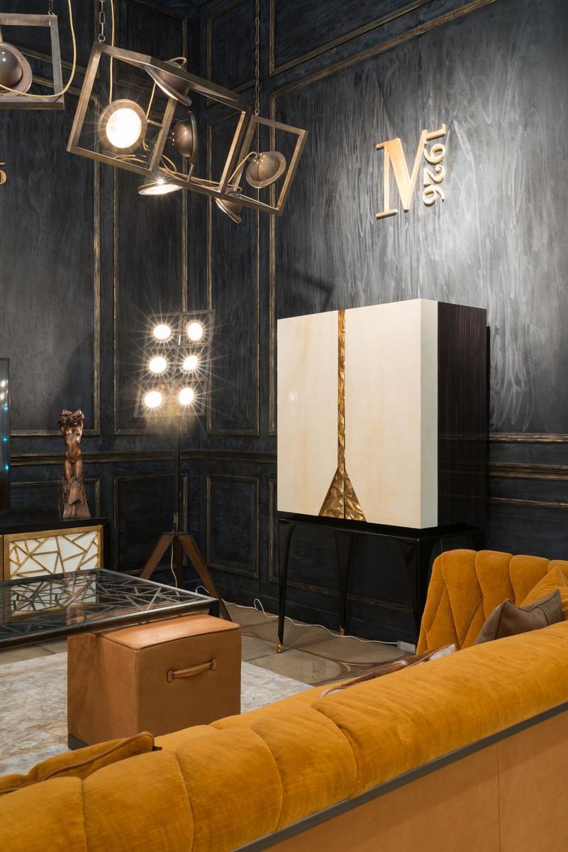TOTÒ Acid etched brass and oak floor lamp with tripod