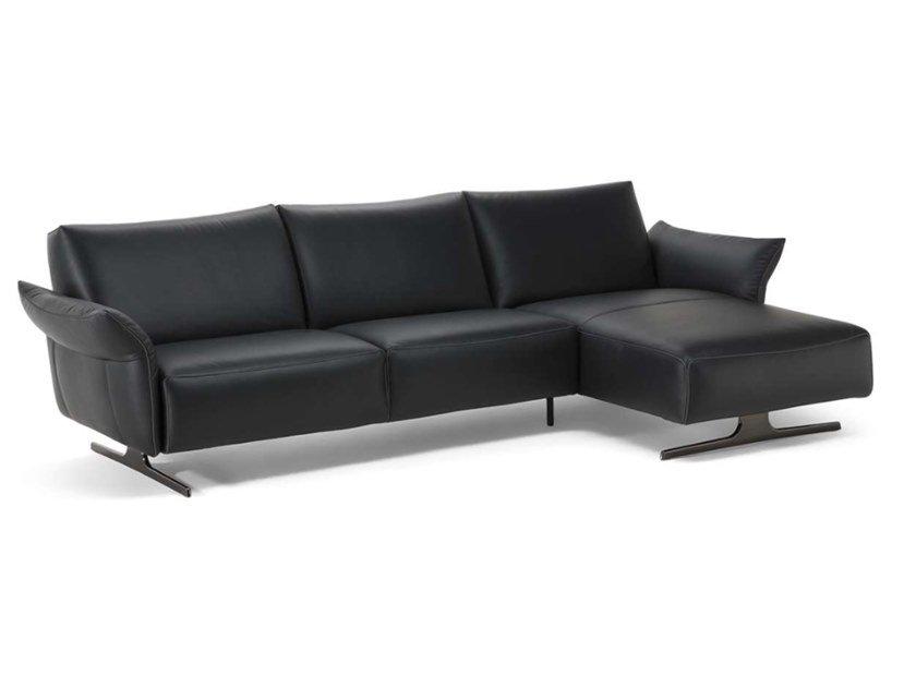 MILANO Leather sofa with chaise longue