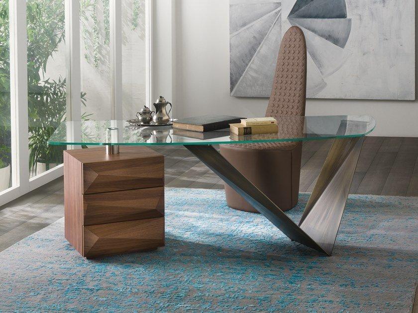 PRISMA Glass writing desk with drawers