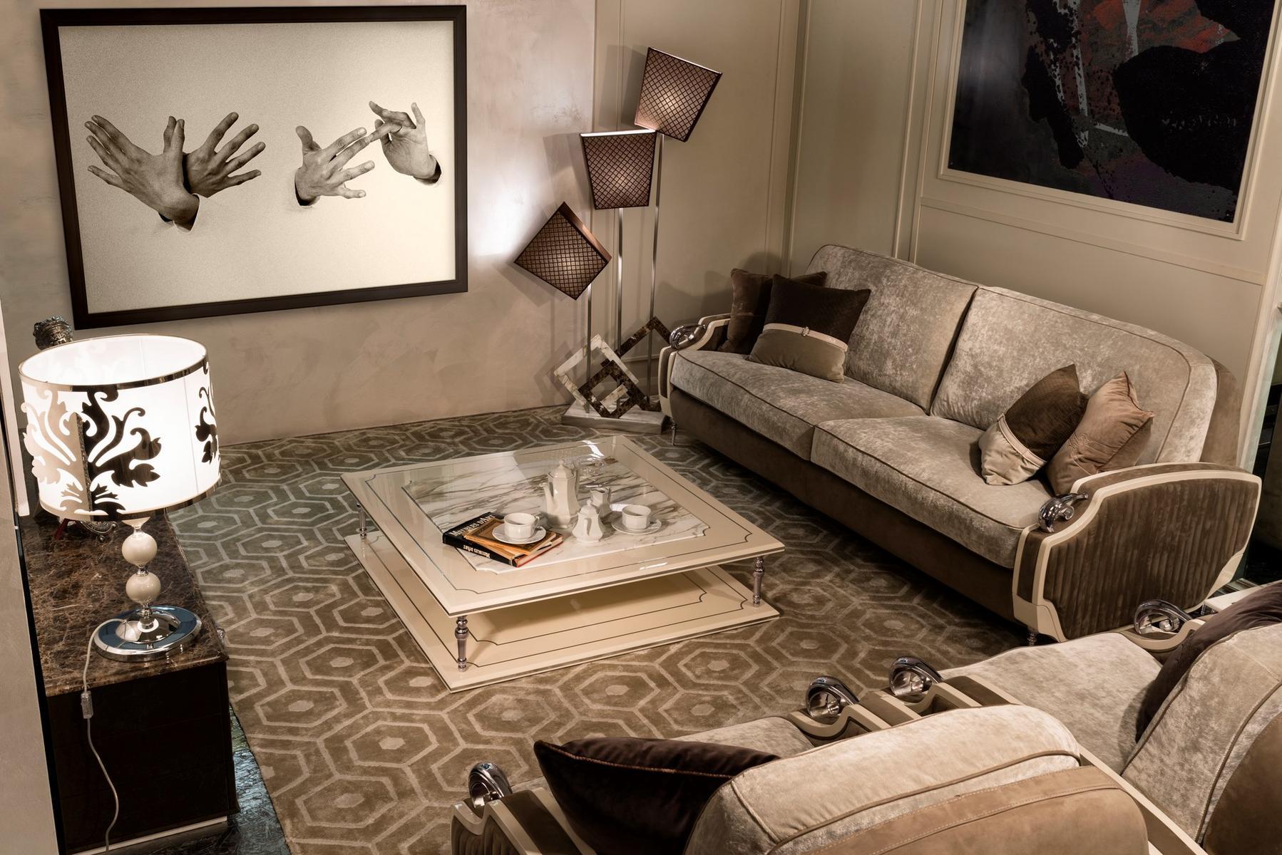LALIQUE Low metal and Calacatta marble coffee table