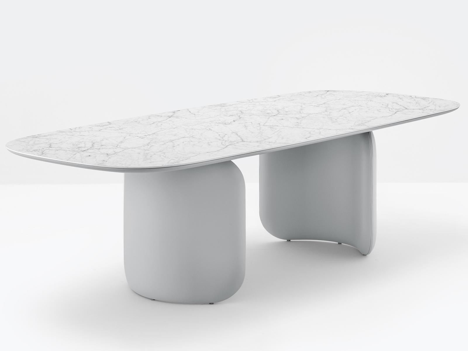 ELINOR ELN200/260/300X110 Rectangular marble table with leather-covered base