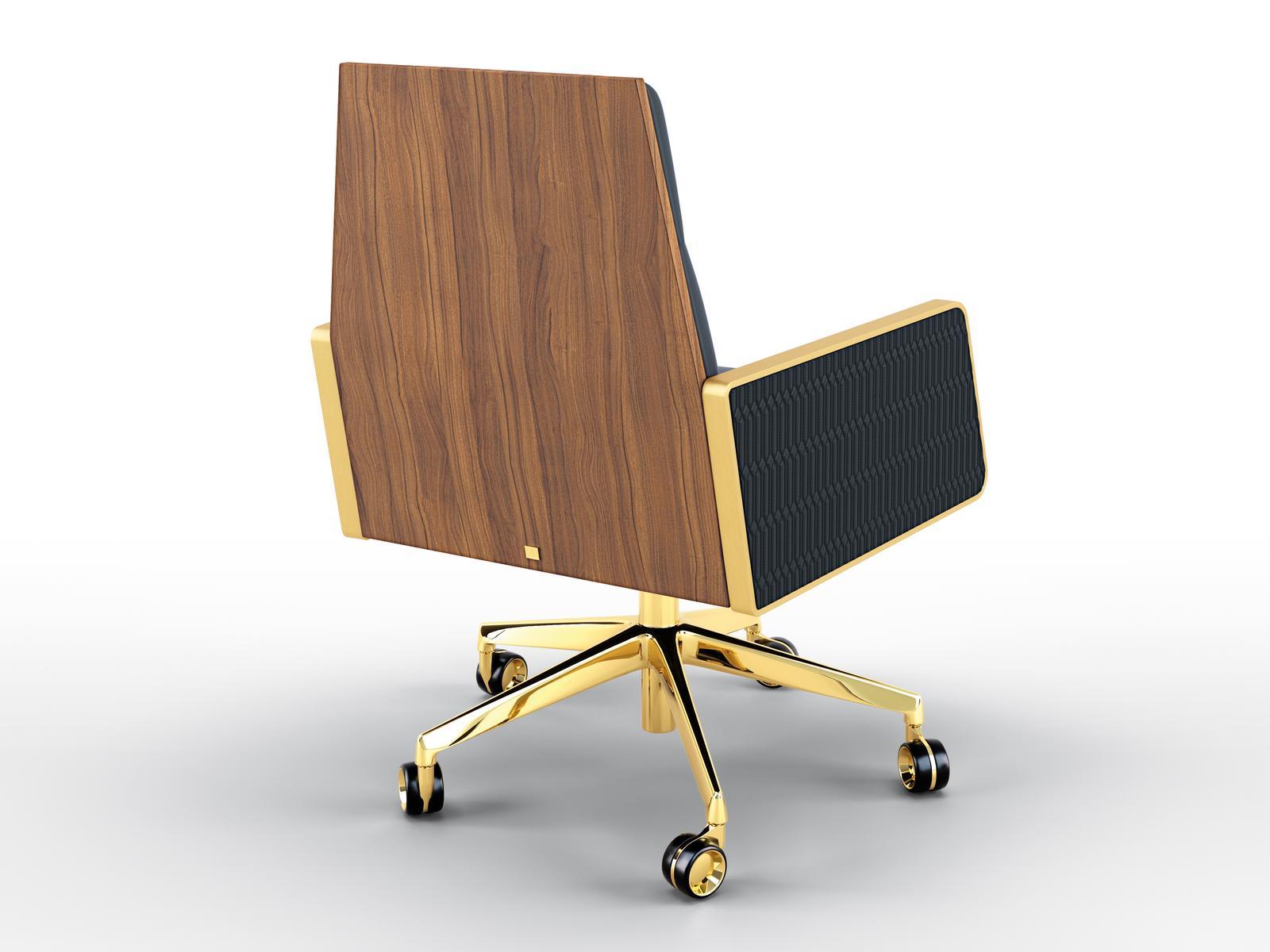 REGENT Swivel leather chair and back in walnut